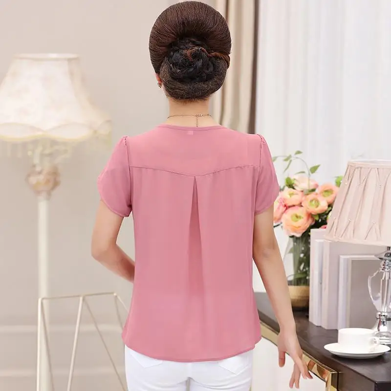 Women\'s Tshirt Summer Short Sleeve Large Chiffon Fashion Crew Neck Gauze Hollow Out Patchwork Blouse Loose Fashion Elegant Tops