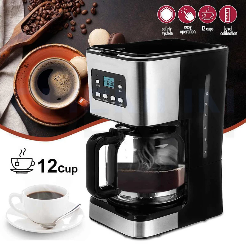 Fully Automatic Coffee Machine American Drip Coffee Machine Glass Pot American Espresso Machine 12 Cups