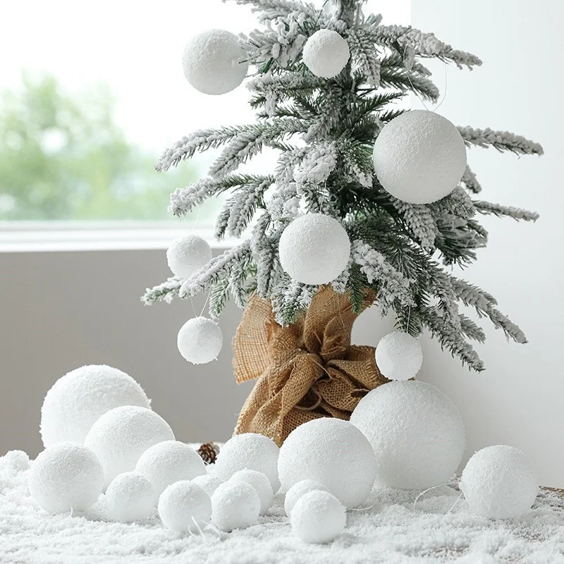 6pcs Round Snow Ball White Christmas Balls Xmas Tree Hanging Pendant Foam Snowball New Year Party Decoration Christmas Supplies