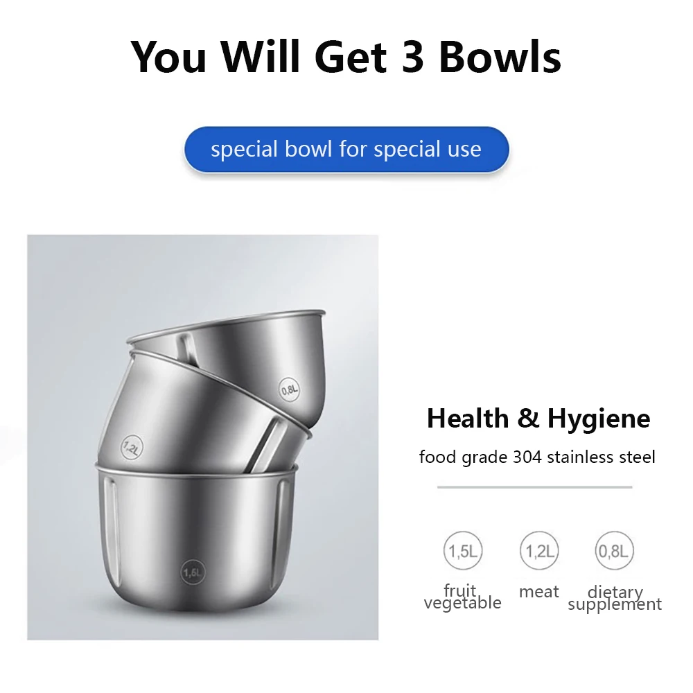 Joydanes JD-376B電気食品プロセッサー、ガーリックペラー付き肉挽き肉、3つのステンレス鋼の弓野菜フルーツチョッパー、青