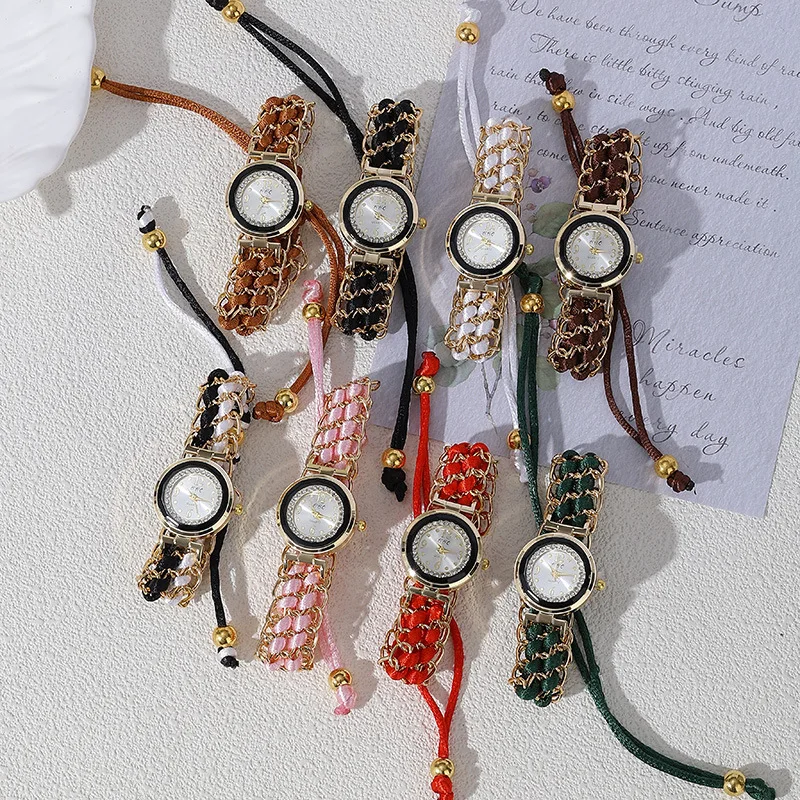 موضة جديدة جولة الهاتفي الماس مطعمة قابل للتعديل المنسوجة حبل الساعات للنساء أنيقة فاخرة ساعات يد كوارتز Reloj Mujer