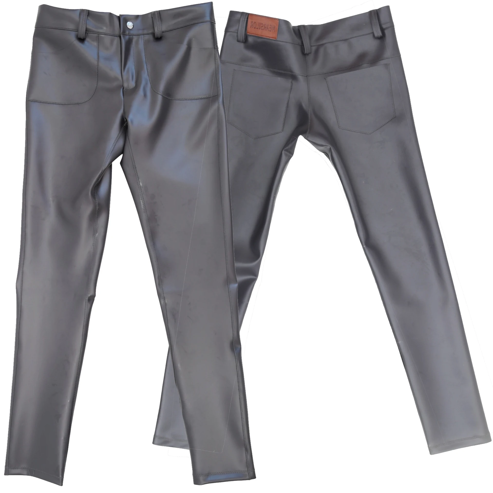 Double Sided PU Leather Casual Trousers Wet Look PVC Pencil Pants Pocket Motorcycle Streetwear Leggings Nightclub Two-Sided Wear