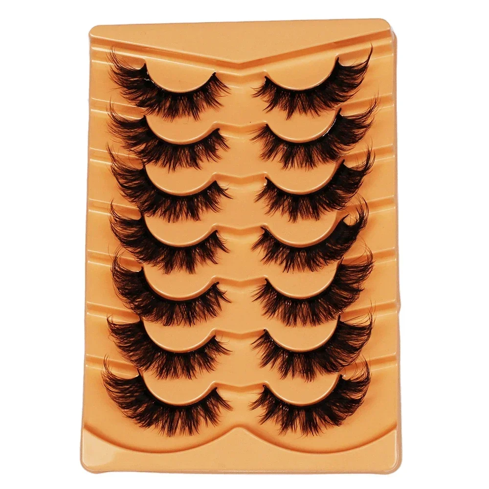 7 Paar Cat Eye Wimpers 3d Natuurlijke Valse Wimpers 5d Pluizige Zachte Kruis Manga Wimpers Piekerige Natuurlijke Wimper Extensie Make-Up