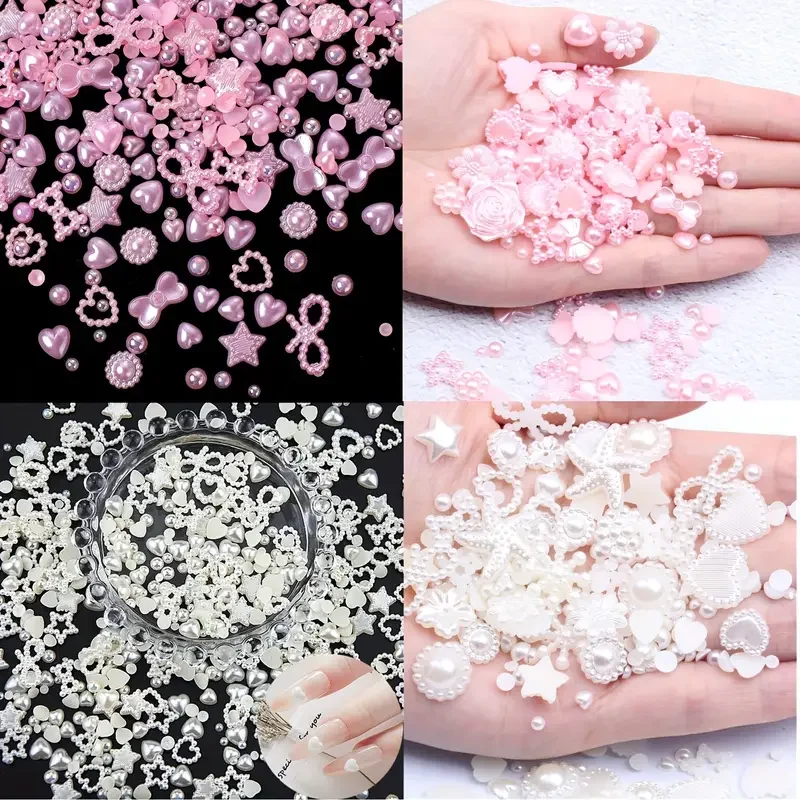 50 Pcs Y2K 3D Pearls Nail Charms Heart Star Moon Nail Art Charms Mixed  Nail Charms For DIY Manicure Crafts Jewelry Accessories