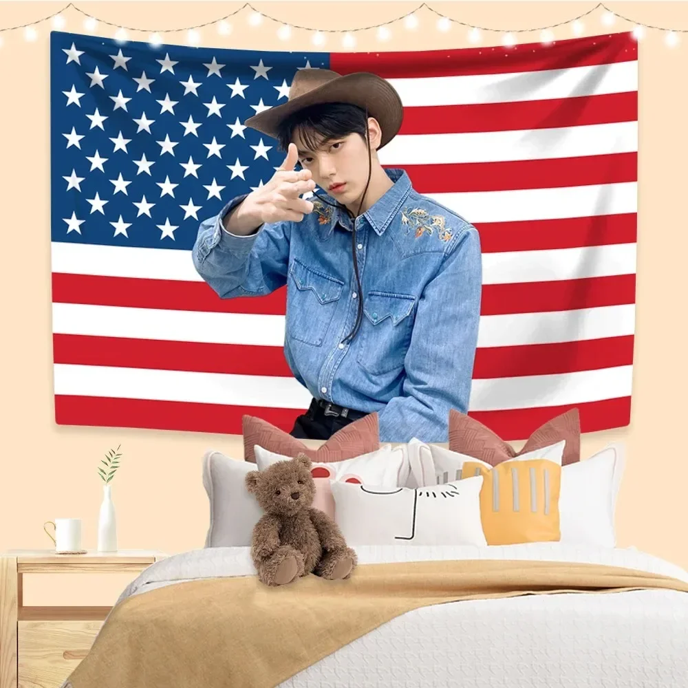 

Soobins American Flag Tapestry Kpop Idol Home Decoration Wall Hanging Bedroom Dorm Background Birthday Gift Concert Banner