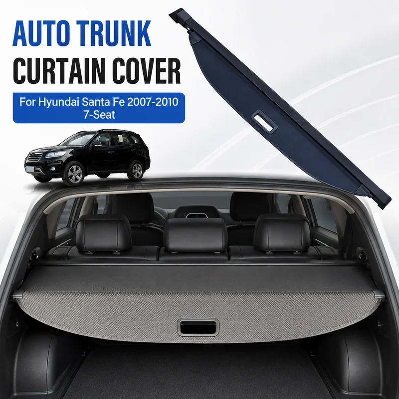 Auto Trunk Curtain Organizer Cover For Hyundai Santa Fe 2007-2010 7-Seat Car Cargo Cover Trunk Rear Rack Luggage Storage Privacy