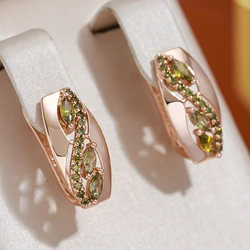 JULYDREAM Fashion Hollow Olive Green Zircon Clip Earrings Trendy Gold Color Vintage Jewelry for Women Party Elegant Accessories