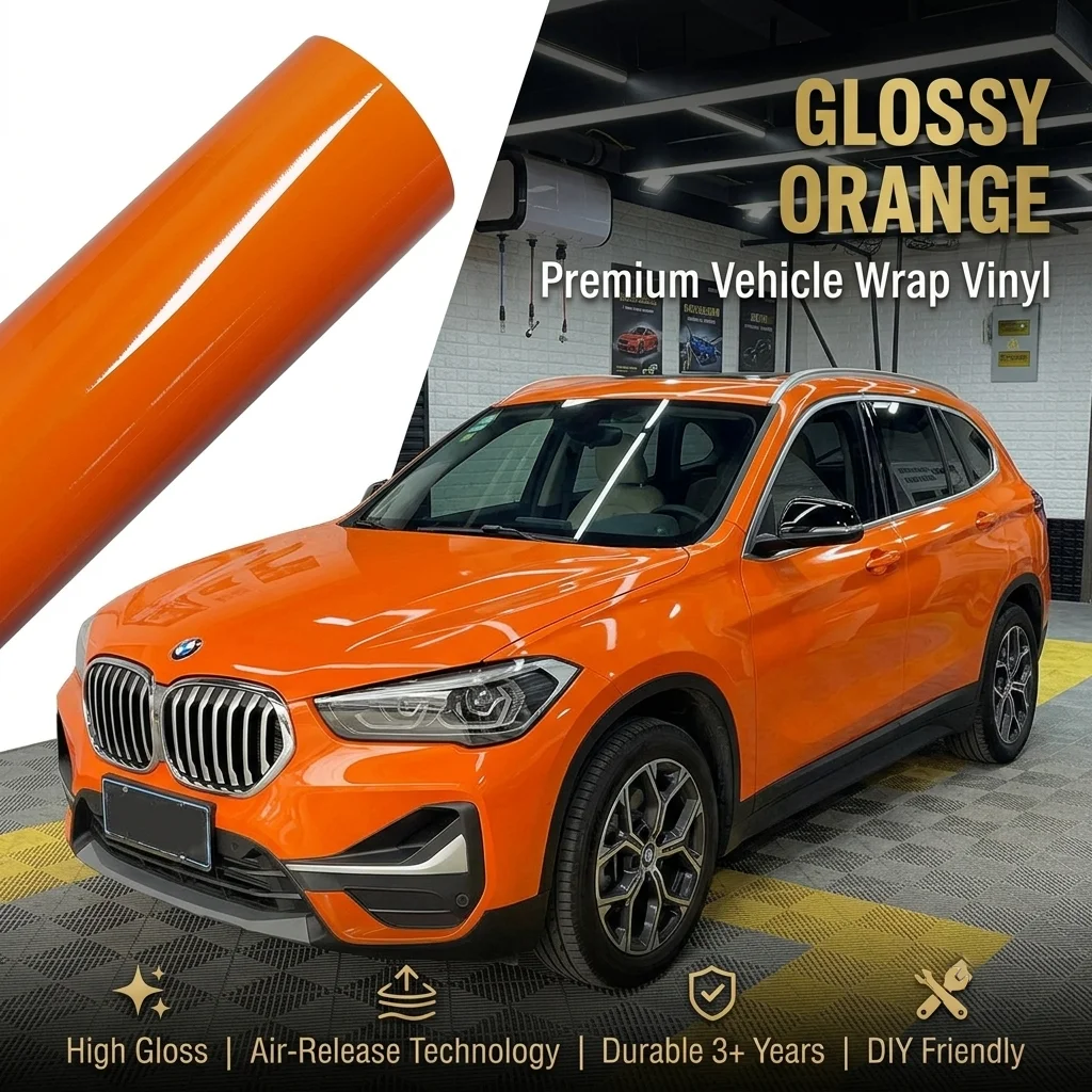 Car Wrap Vinyl Film High Gloss Orange Car Body Wrap Cover Air Bubble Free Vehicle Motocycle Roll Adhesive Decoration Accessories