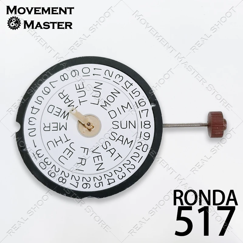 Swiss Ronda 517 Quartz Movement 26mm เส้นผ่านศูนย์กลาง 3 เข็ม วันและวันที่ No. 371 แบตเตอรี่นาฬิกาสําหรับซ่อมอะไหล่