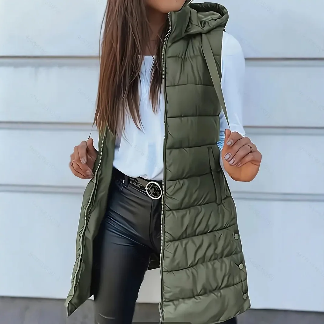 Wind 2026 Solid Color Hooded. Zippered Cotton West Jacket Women's Mid-length Plus. Size. Women's Clothing Bandage Lace Y2k、