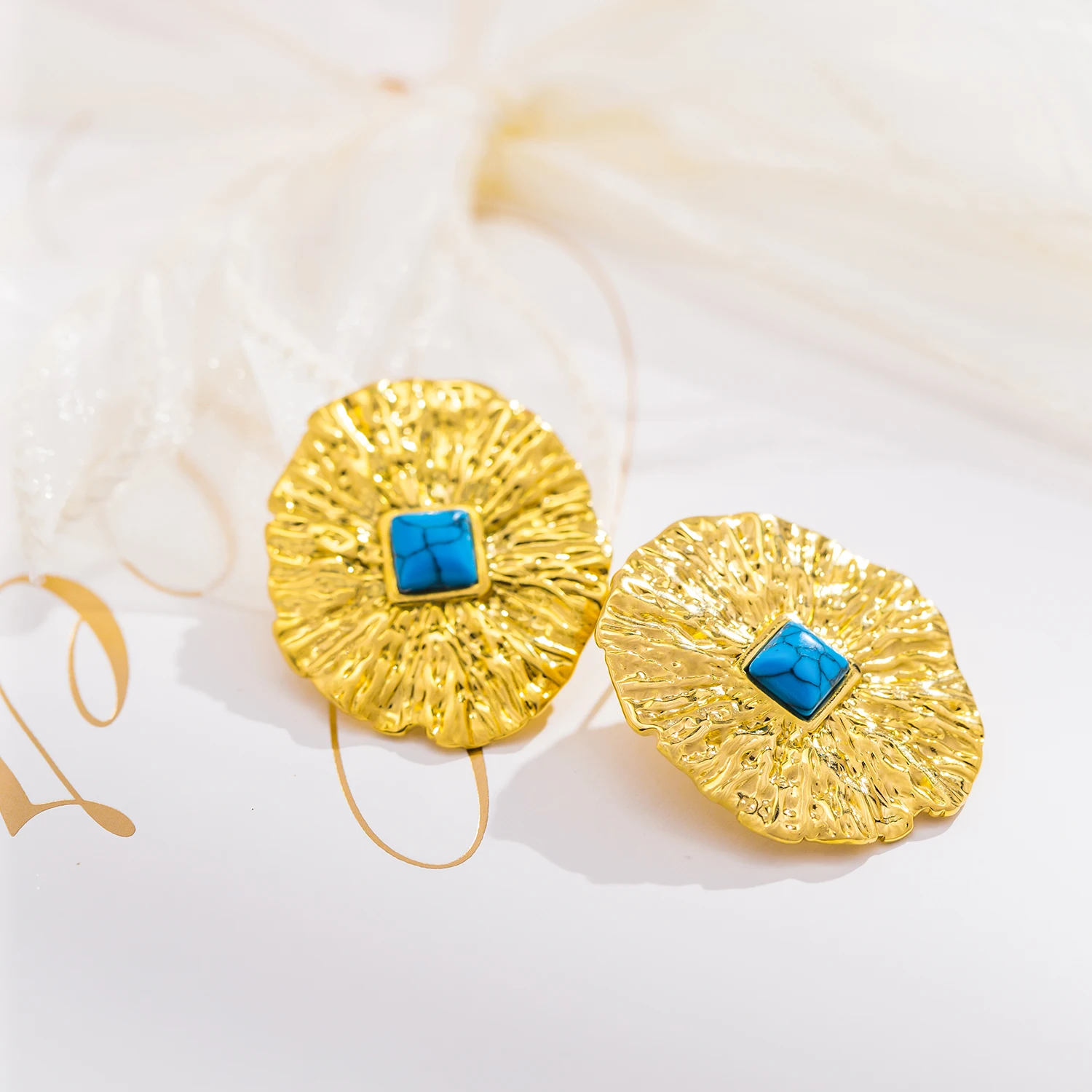 Oval Shaped Wrinkled Stainless Steel Earrings for Women