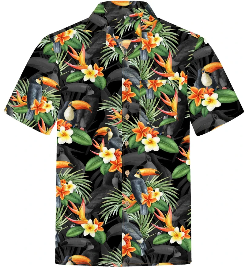 Parrot Print Blouses Mens Purple Floral Social Casual Hawaiian Short Sleeve Gift Design Novelty Oversize Beach Harajuku Shirt