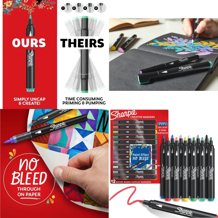 

Креативные маркеры Sharpie, акриловые наконечники на водной основе, разные цвета, 12 шт., идеально подходят для художественных ремесел, занятий в школе
