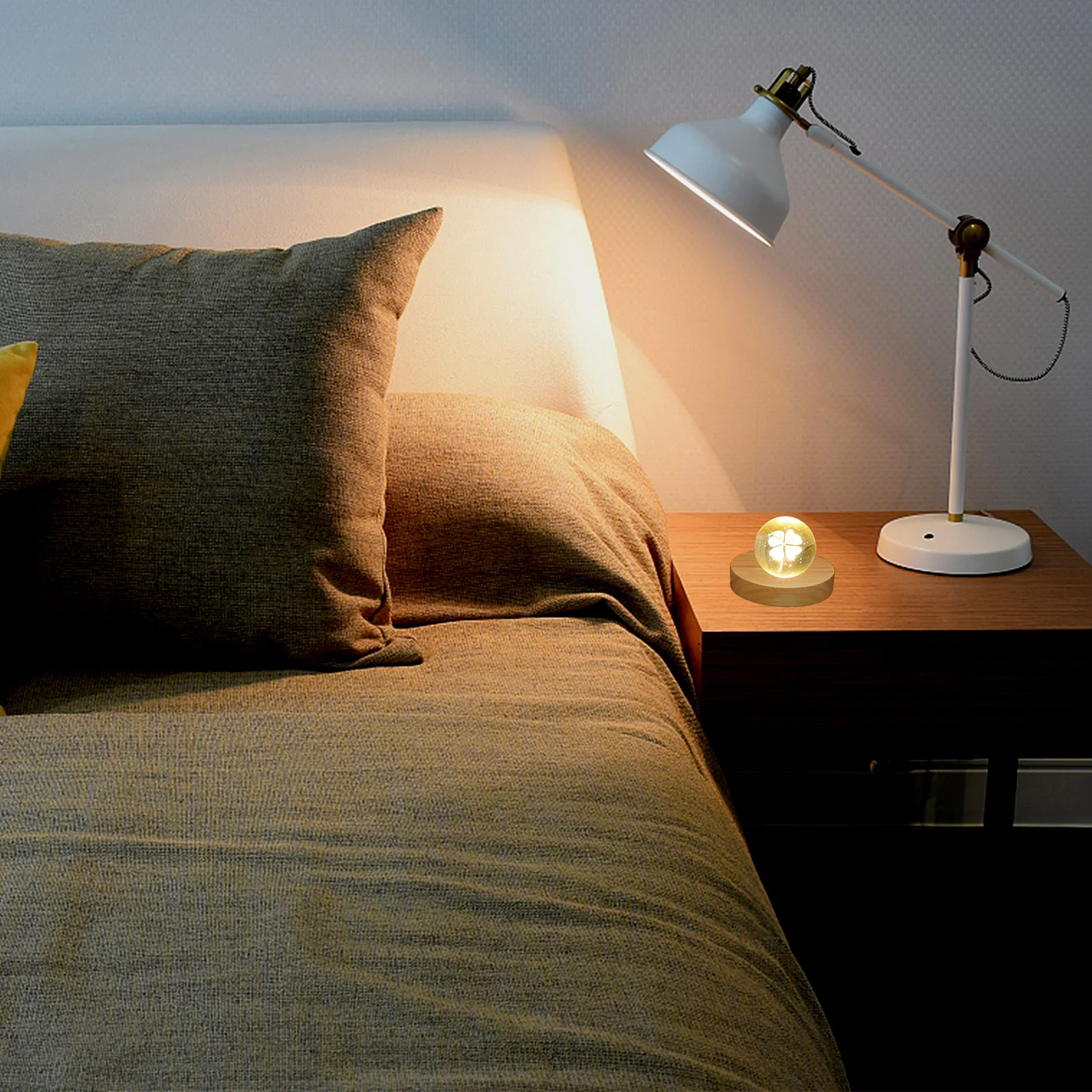 

2pcs Wooden Glass Night Decor, Glass Sphere Led Display Crystal Sphere Display Led Light Light Stand Stand Base Base