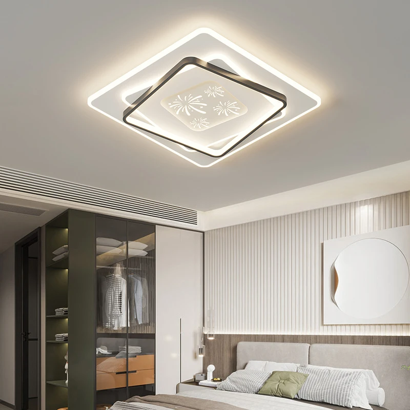 

Скандинавская квадратная потолочная люстра с регулируемой яркостью для стола, столовой, гостиной, спальни, потолочный светильник, черный фейерверк, декор, светильник