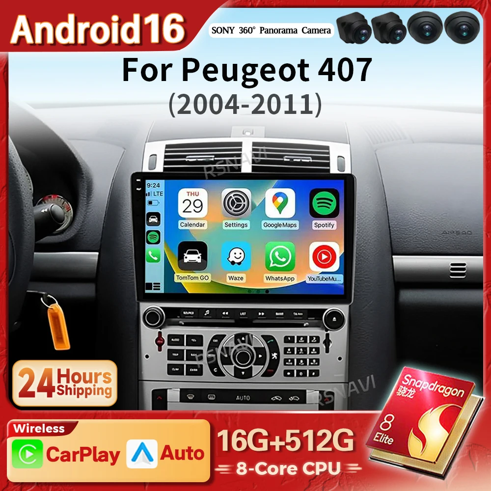 Qualcomm Android 16 Carplay Car Radio Multimedia For Peugeot 407 CC 407CC SW 2004 - 2011 Navigation Video DVD Autoradio Stereo