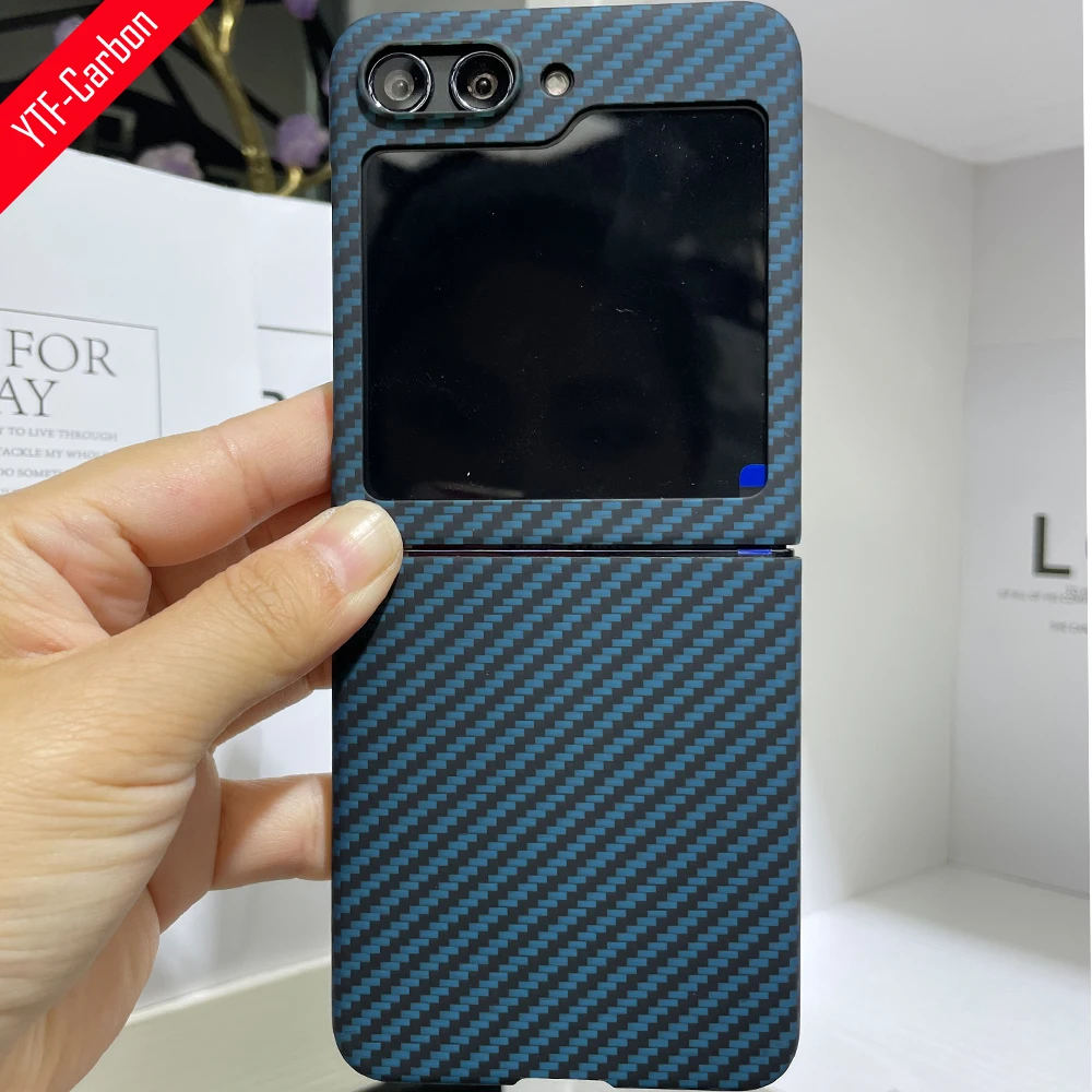 

YTF-carbon Blue carbon fiber case For Samsung Galaxy Z Flip 5 case Ultra-thin anti-drop Aramid fiber Z Flip 5 phone hard Cover