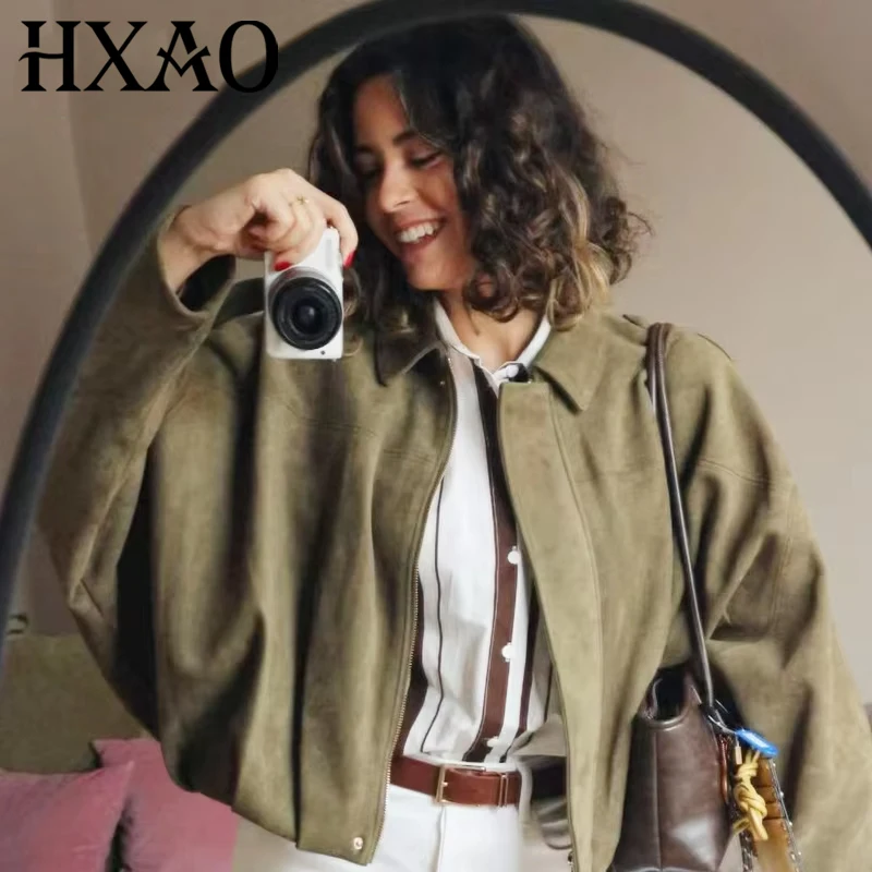 

HXAO Crop Suede Jacket Women Spring Women's Jacket Bomber Plus Size Outerwears New In Coats & Jackets Oversize Long Sleeve Coats