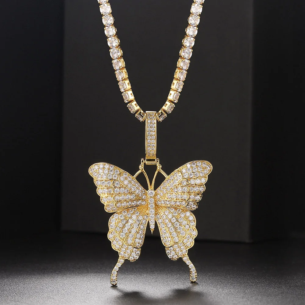 

Butterfly Pendant Necklace for Women Luxury Iced Out Zirconia Gold Color Choker Tennis Chain Rock Hippie Accessories Jewelry