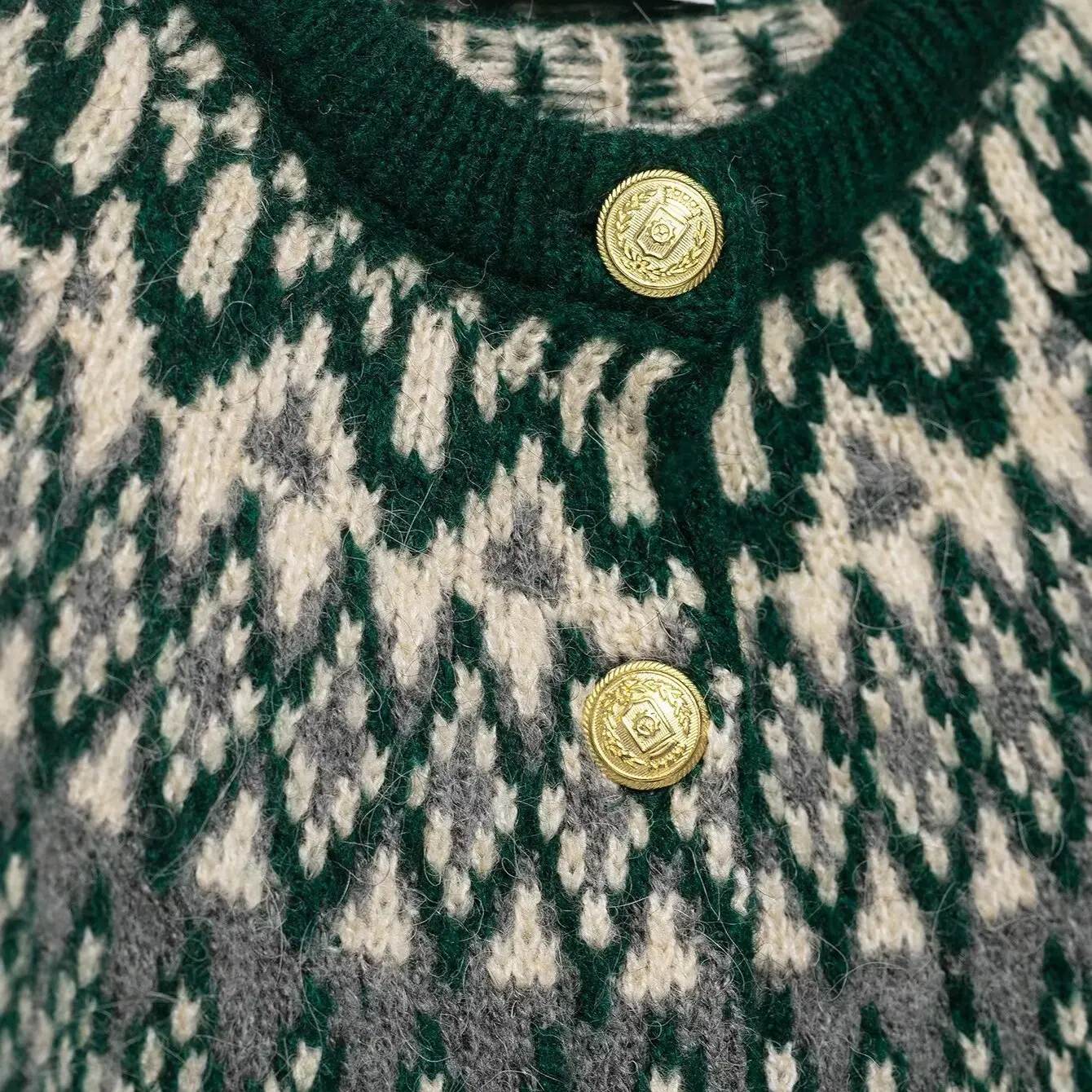 KASLEAD Nowa Damska Modna Sweter Rozpinany z Dzianiny 642725 Włókno Poliestrowe Okrągły Dekolt Guziki Geometryczny Wzór Kardigan