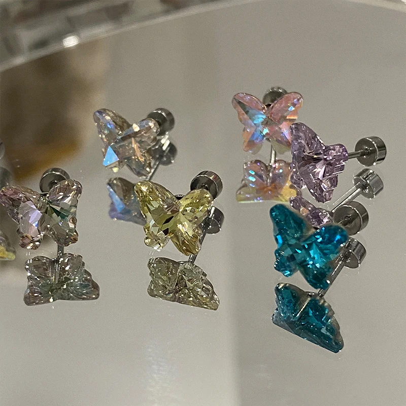 Fashion Sweet Cool Shiny Tiny Butterfly Stud Earrings For Women Girls Transparent Mini Ear Bone Nail Daily Accessories Gifts image 2