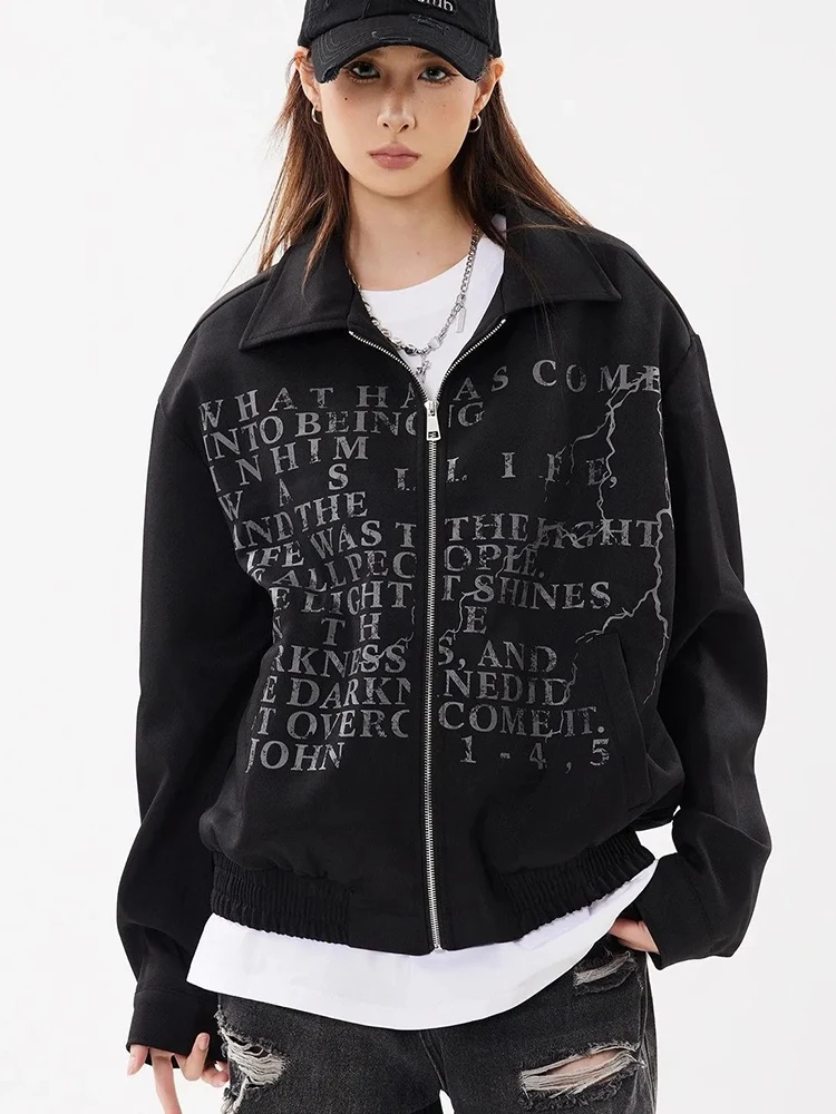 Hip Hop Y2K Letter Cargo Jacket Women Streetwear Vintage Long Sleeve Harajuku Coat Fall Winter American Loose Bf Outwear Tops