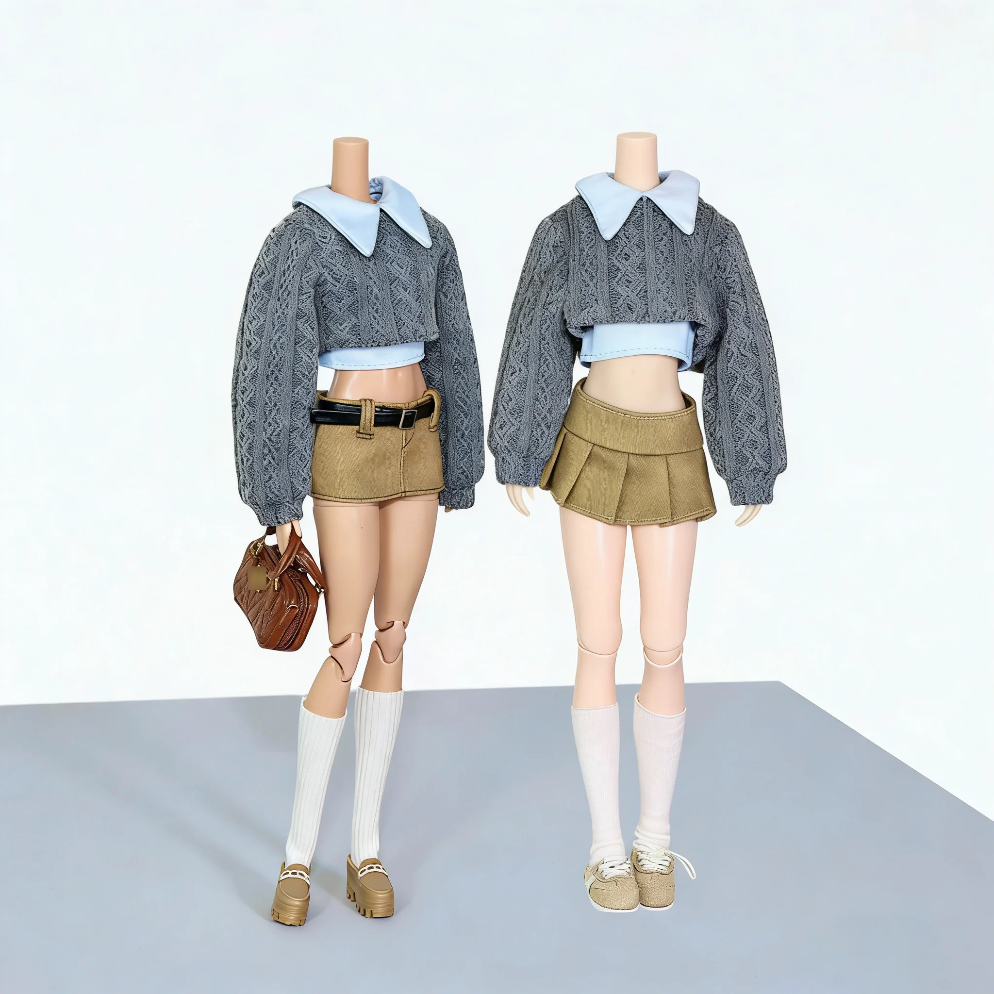 

Модная рубашка + короткий вязаный свитер + плиссированная юбка с низкой талией, комплект для куклы 1/6 FR Babi Supermodel, аксессуары для одежды.