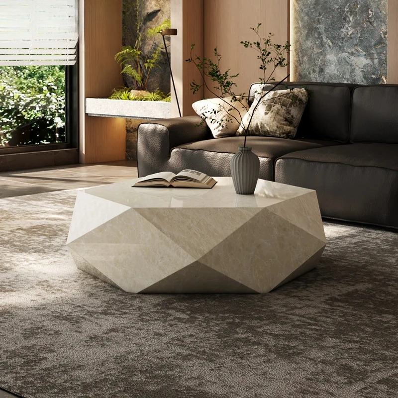 small apartment rock slab designer atmospheric Italian living room high-end creative coffee table