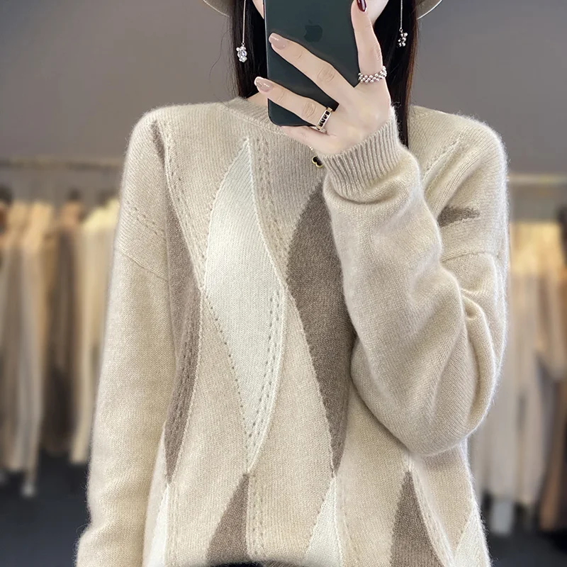 100 Pure Wool Pullover O-Neck Women\'s Sweater Colored Knitted Hollow out Women\'s Full Sleeve Australian Wool Sweater New Style