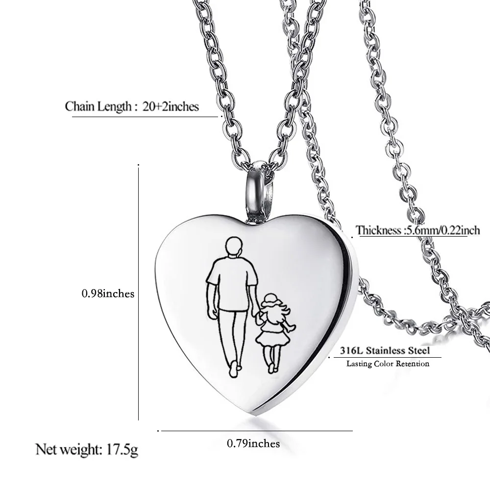 New Stainless Steel Ashes Necklace Heart Shaped Cremation Jewelry Funeral Coffin Casket Memorial Jewelry