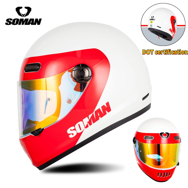 

SOMAN's New Retro Full Helmet Motorcycle Riding Helmet Men's and Women's Personalized Motocross Helmet DOT ECE Certification