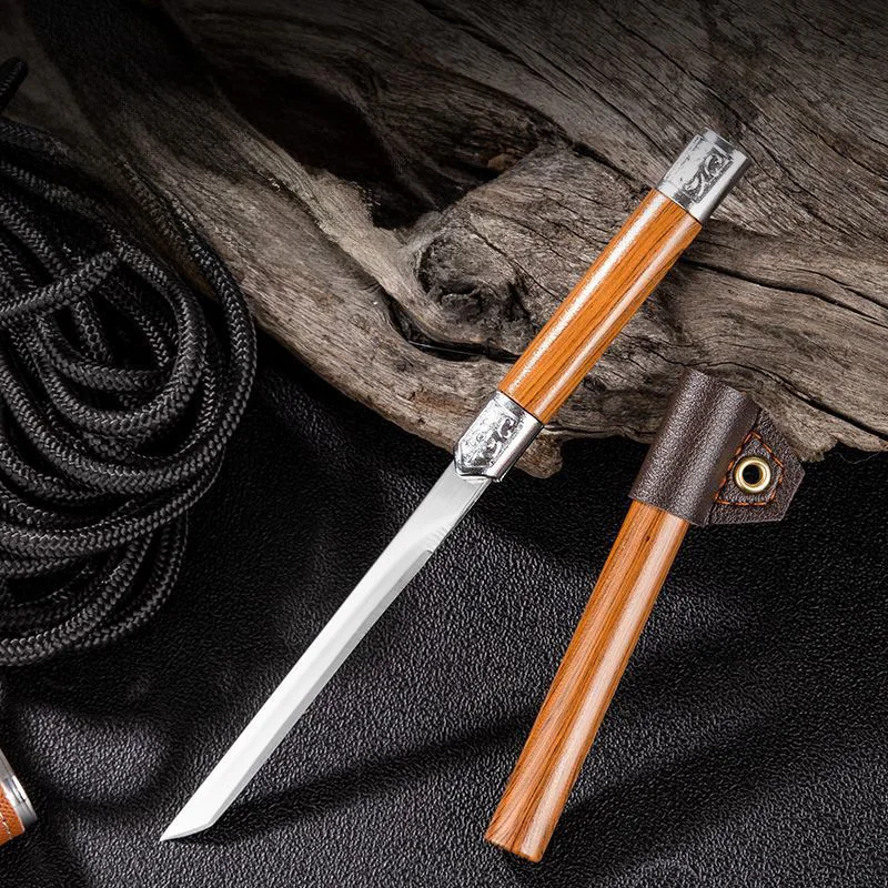 New-style magic pen knife, imitation wood grain straight knife, high hardness sharp fruit knife, portable self-defense straight