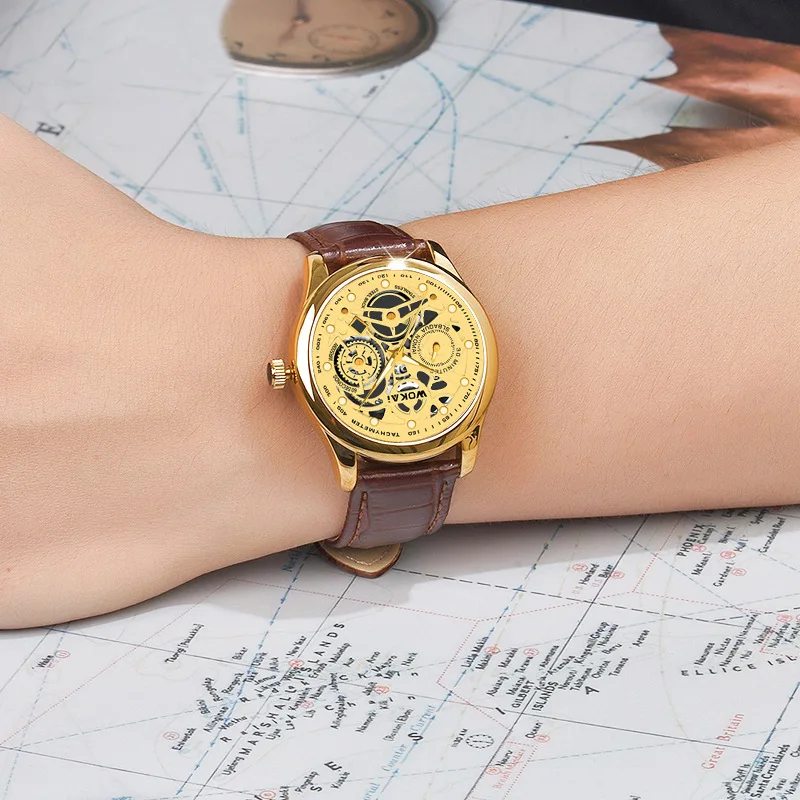 Business Watch Men Gold Watches Fashion Luxury Golden Skeleton Surface Quartz Wristwatches Men Relogios Masculinos Gift for Men