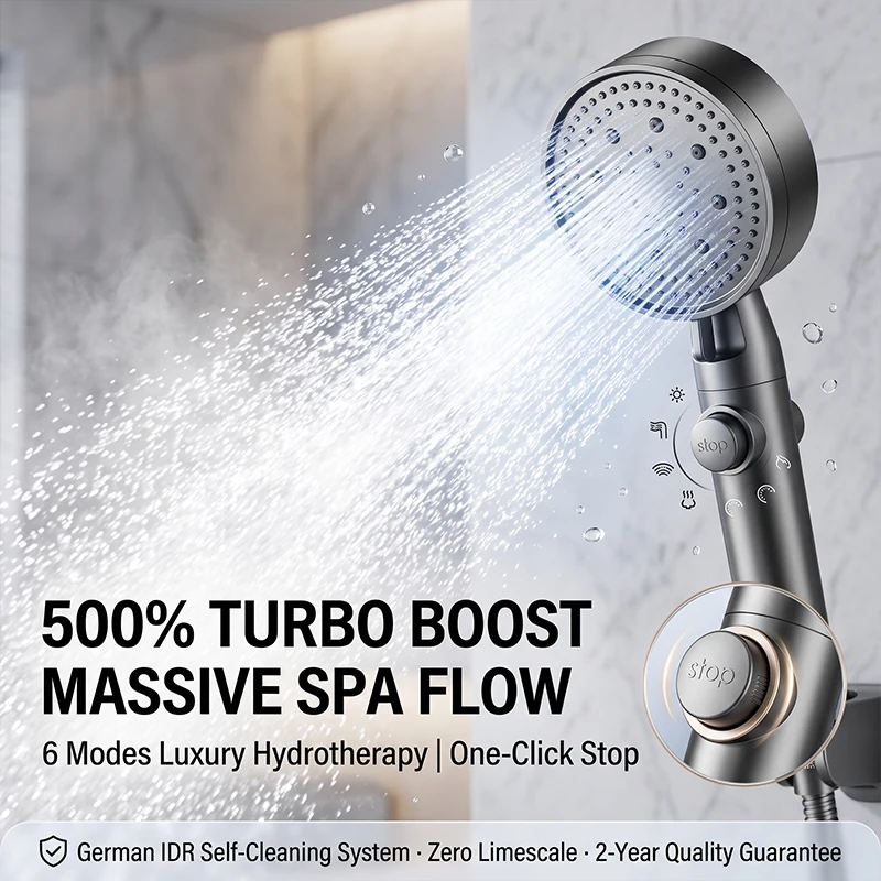 High Pressure Handheld Shower Head 5 Modes With Pause Switch High Flow Water Saving Hand Shower Sprayer For Bathroom