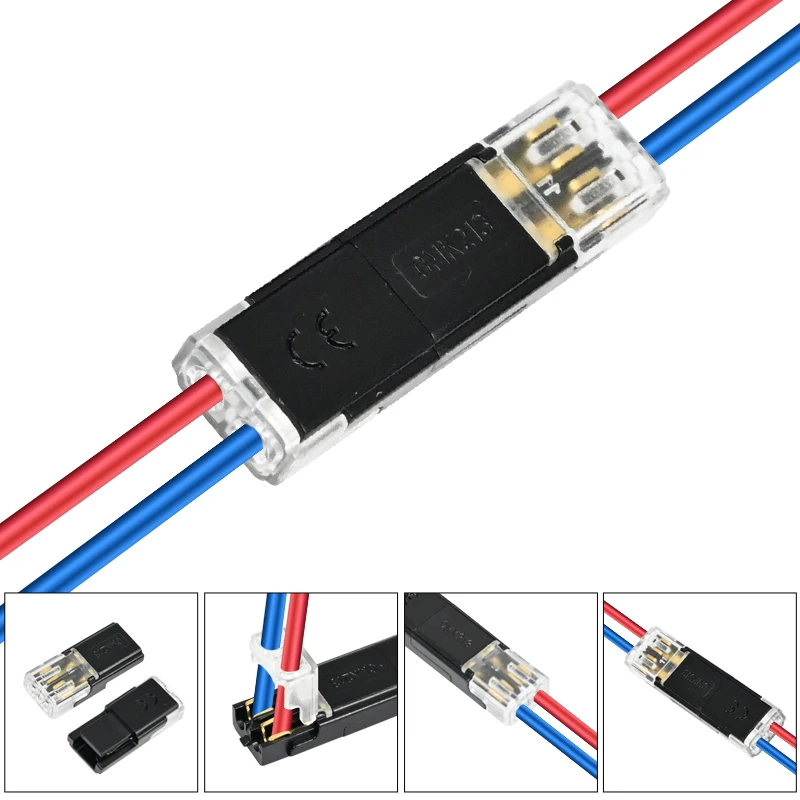 JINH 20-100Pcs CMK213-D2 2P Snap Buckle Wire Connector, Inline Locking Terminal for LED Lighting, Simple Plug & Lock Mechanism
