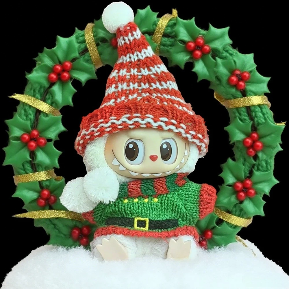 

17cm Mini Plush Doll'S Clothes Outfit Accessories For Labubu Idol V1 V2 Christmas Cookie Man Sweater Hat Clothing New Year Gift
