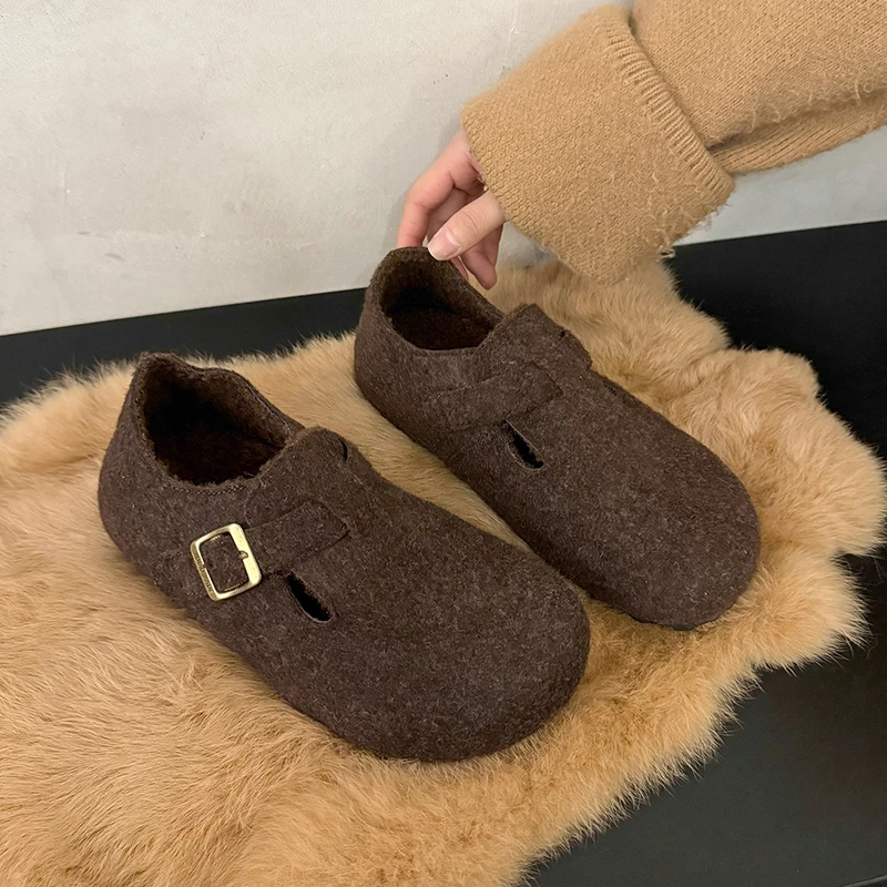 2025 Pumps Thick Soled Plush Cotton Shoes Increased Height Inside Winter New Fur Shoes for Women Wearing Woolen Single Shoes New