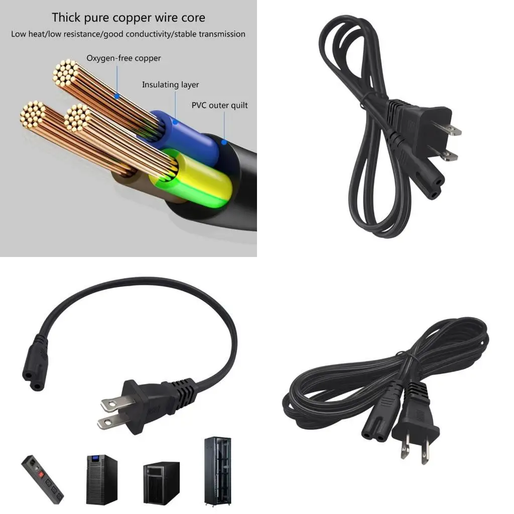 Y1UB US 2Prong 2Pin Male to IEC320 C7 Female Power Cable Extended Cord for TV Monitors