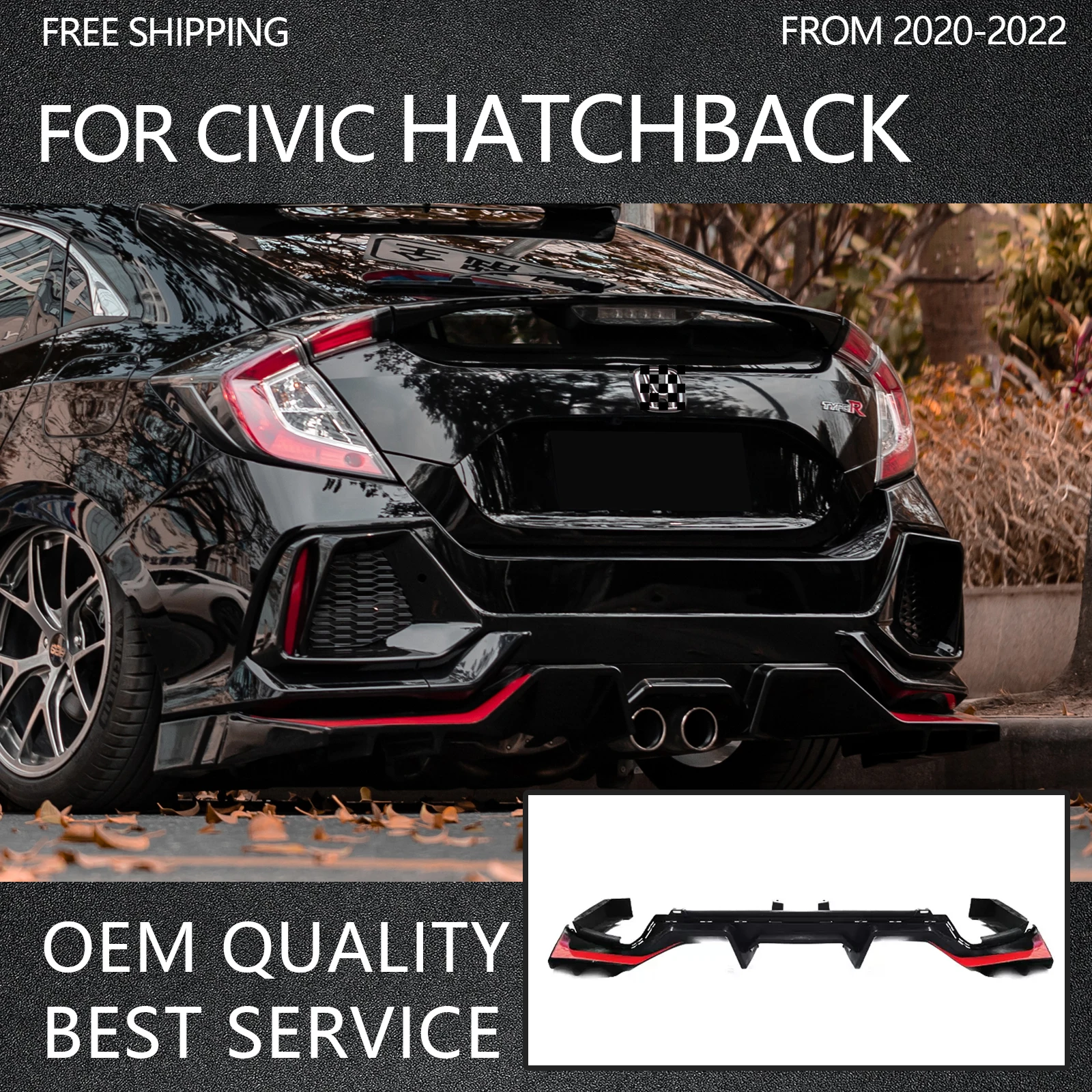 

Car Accessories Front Lip Rear Spoiler For Honda Civic Hatchback 2018-2022 Concept Version Body Kit