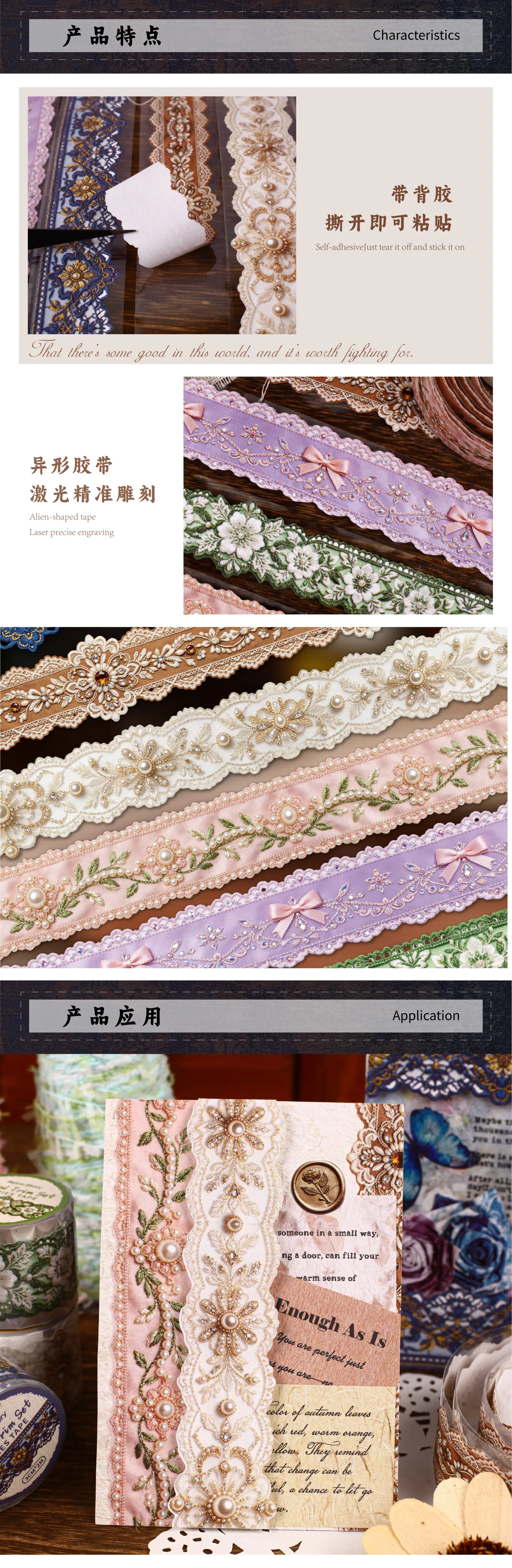 JIANQI 30mm * 2m Kreatives Spitzenband im Retro-Blumenstil, DIY Scrapbook Ästhetisches Masking Tape – Detail 4