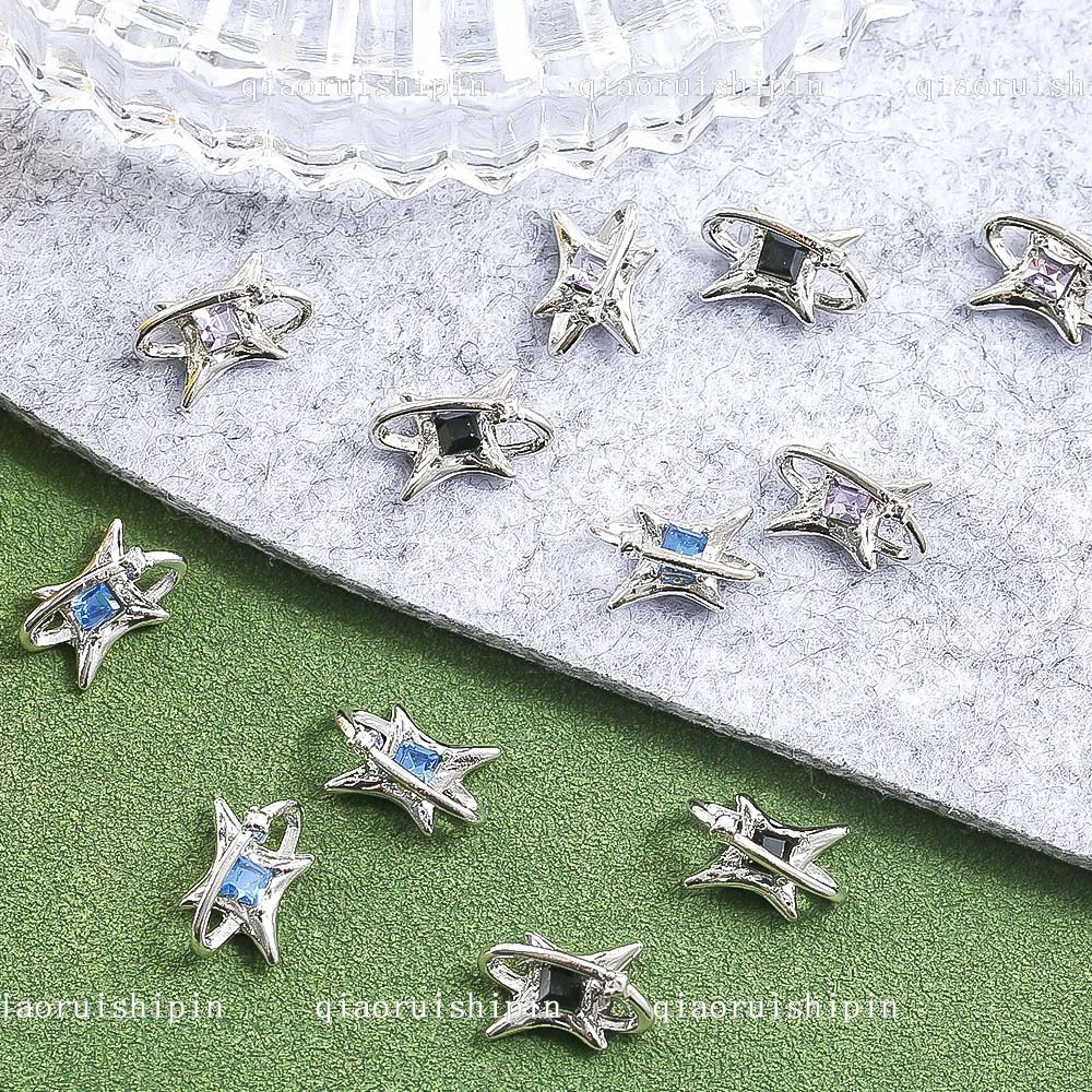 10pcs Alloy Surround Star Nail Art Charm 3D Punk Heart Star Asterism Starlight Nail Decor Parts DIY Luxury Nail Accessories