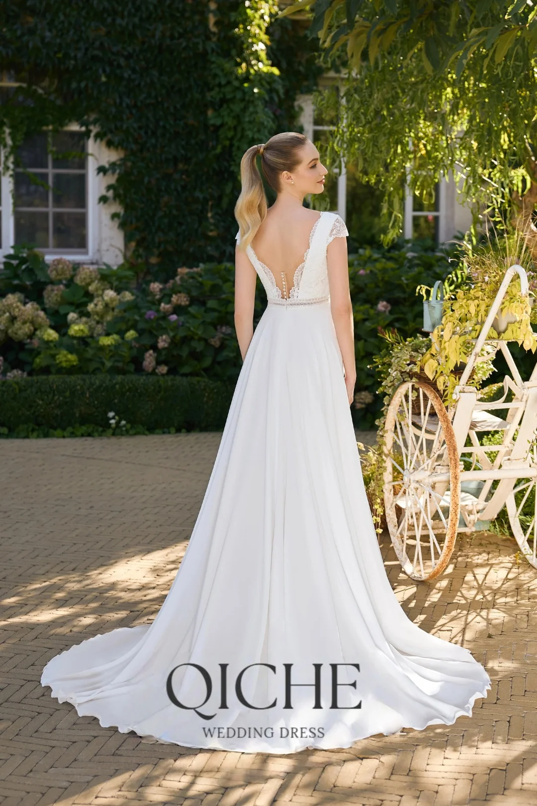 QICHE Elegant V-Neck A-Line  Lace Wedding Dresses Empire Open Back Women White 2026 Bridal Gowns Customized Vestidos De Novia