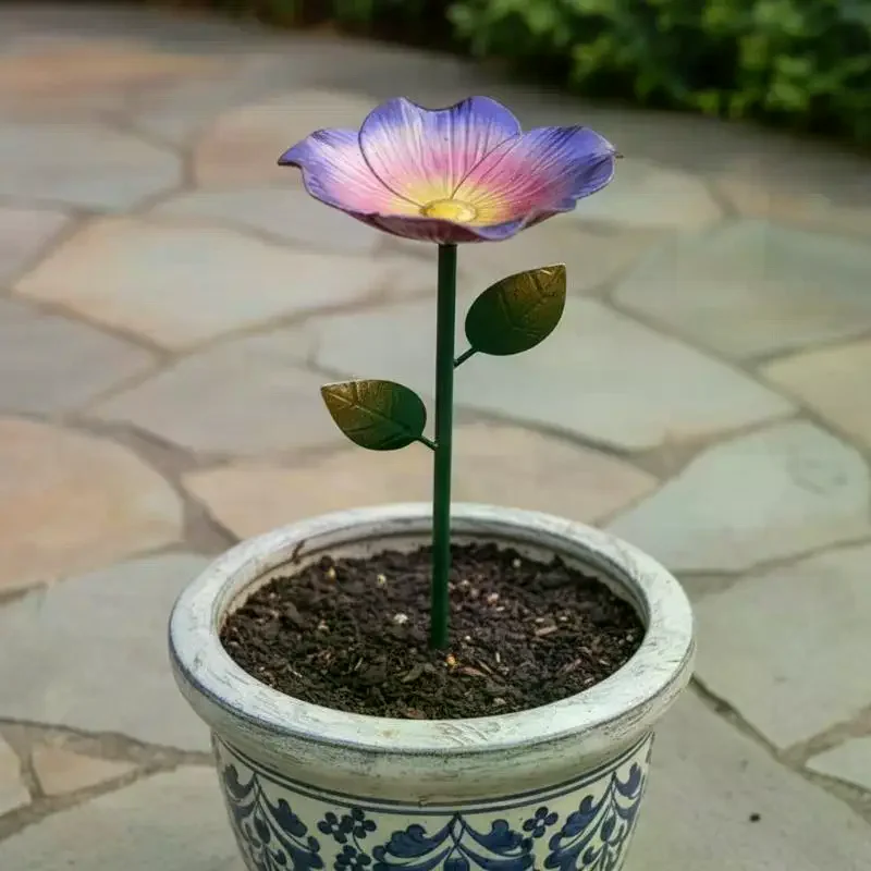 Handmade Metal Flower Garden Stake: Bee Bath & Bird Water Bowl Pollinator Outdoor Yard Art
