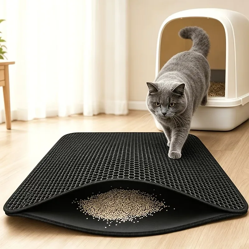 Cat Litter Mat 2-Layer Design Premium Sand Trapping Technology Waterproof Base Non-Slip Pet Floor Protector for Indoor Kittens