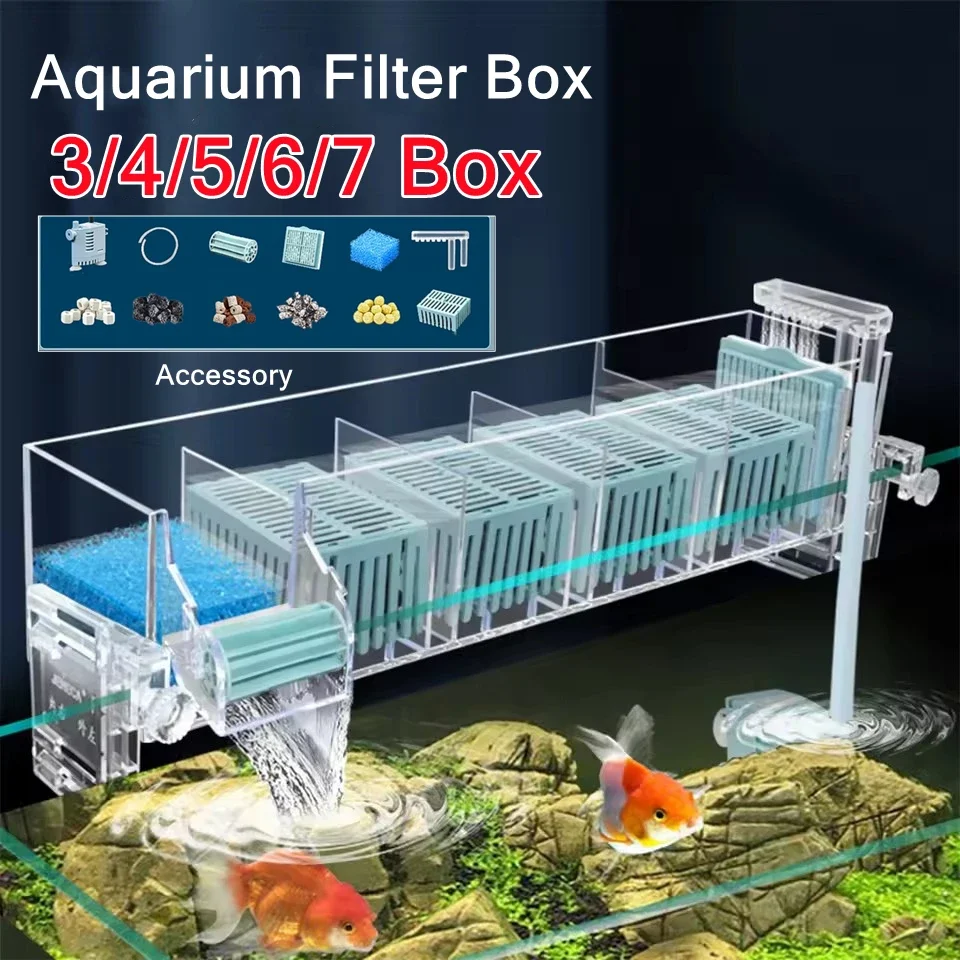 220V Aquarium Wall-Mounted Waterfall Filter Roller, ,Circulating Oxygen genation,Multi-Layer Fish Tank Top Filter New