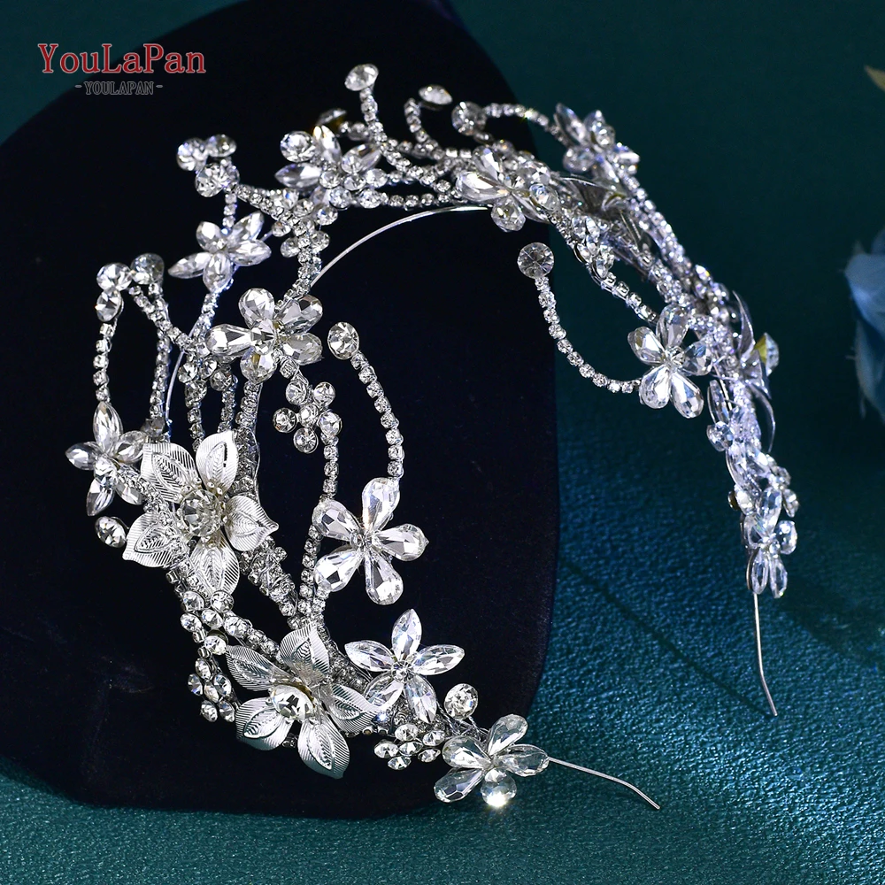 YoulaPan-Luxo Noiva Coroa Flor para Mulheres, Headband Brilhante, Strass Completo, Acessórios para Cabelo do Casamento, Jóias da Moda, Tiara HP764