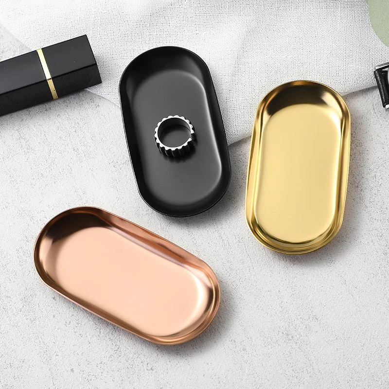 【Peace】Stainless Steel Manicure Jewelry Storage Tray Cosmetic Storage Oval Cake Fruit Dessert Tray Snack Plate Kitchen Organizer image 2