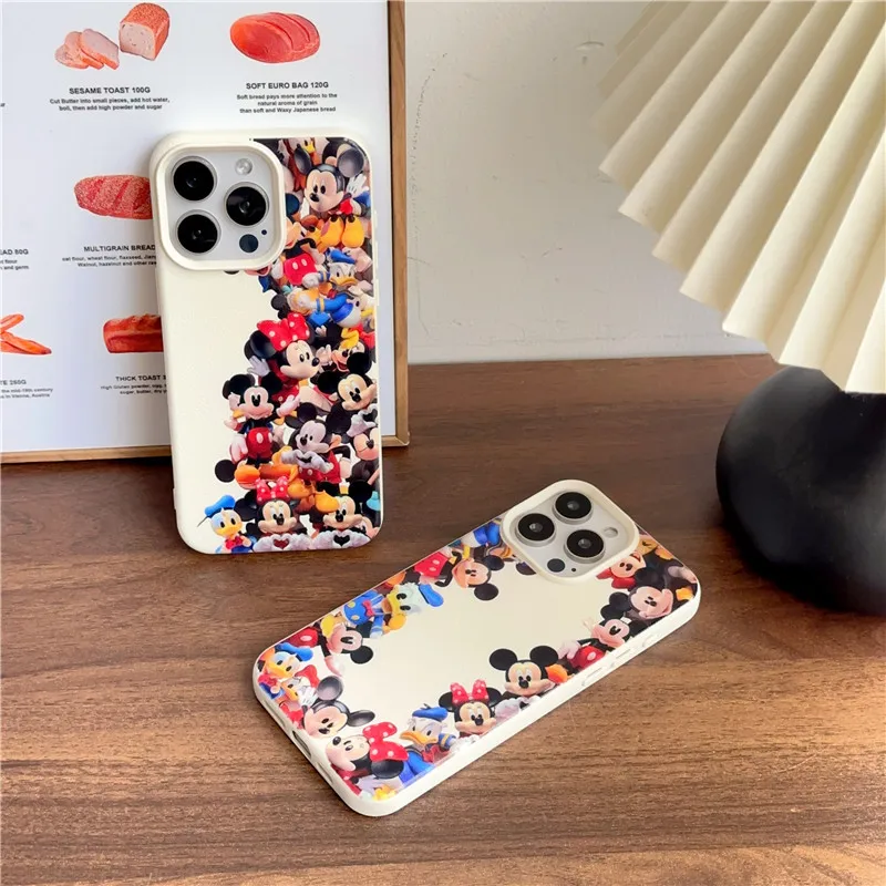 Disney Cartoon Cute Mickey Minnie Mouse Goofy Donald Duck Soft Leather Anti Fall Phone Case For iPhone 15 14 13 12 Pro Max Cover