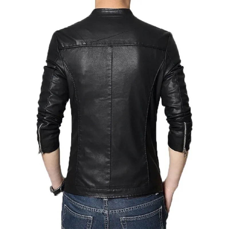 Mens Casual Zip Up Slim Bomber Real Biker Leather Jacket