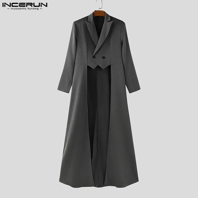 INCERUN Mens Irregular Blazer Solid Lapel Long Sleeve Casual Suit Men Streetwear Elegant Fashion Male Coats Long Style Blazer
